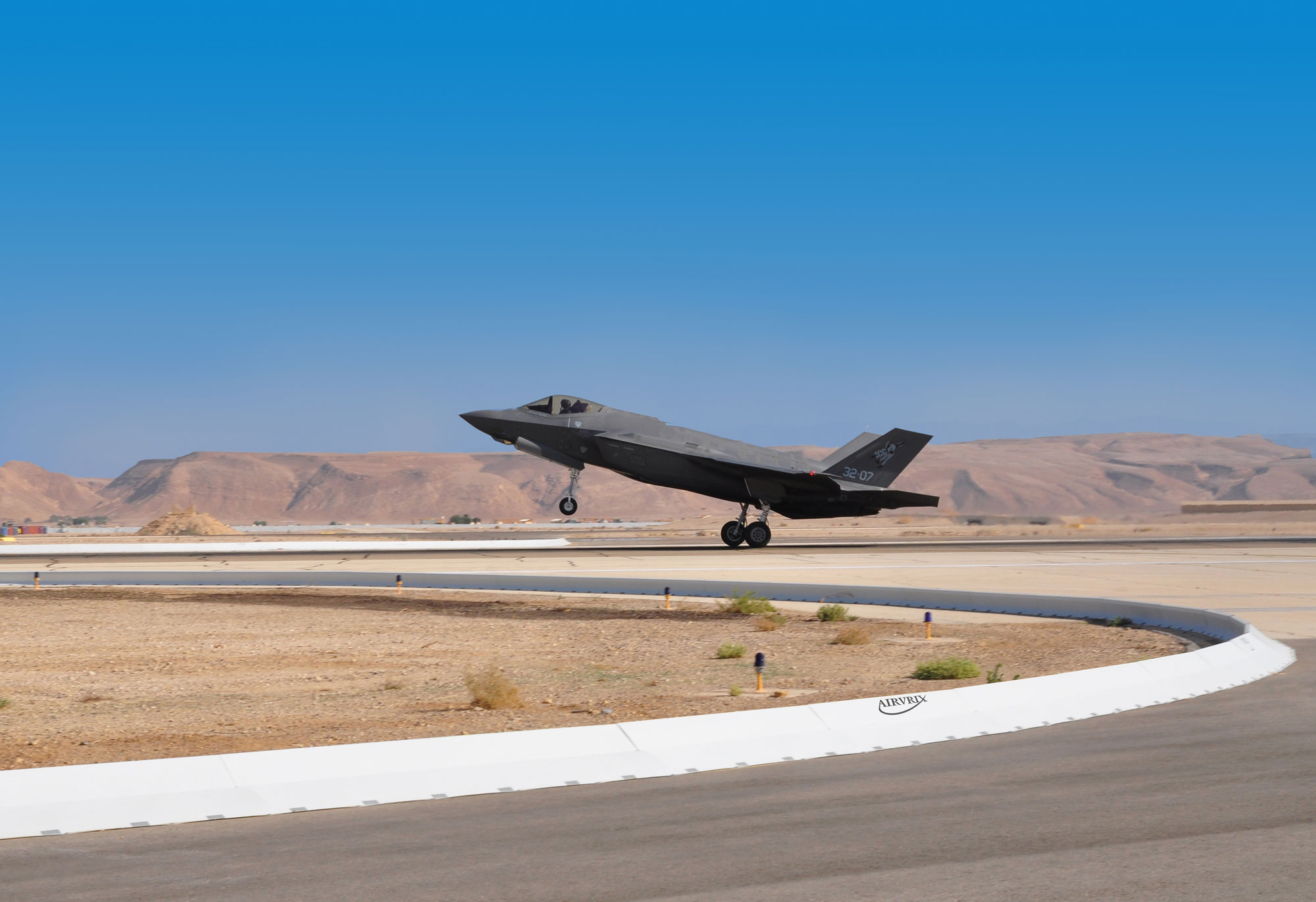 F-35 Lightning II combat aircraft with advanced FOD prevention barrier system