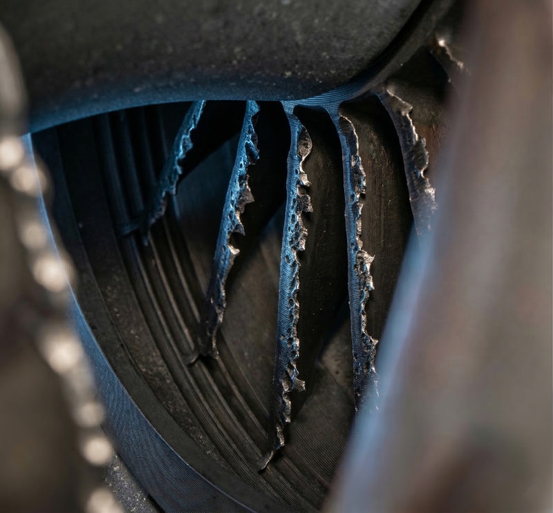 Severe aircraft jet engine damage caused by foreign object debris FOD ingestion